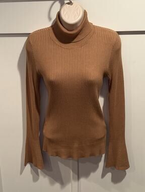 DKNY Brown Ribbed-Knit Turtleneck Pullover Sweater Women’s Slim Fit XS NWOT